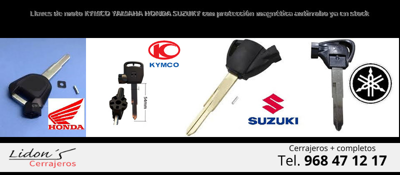 Llaves de moto KYMCO YAMAHA HONDA SUZUKY con protección magnética antirrobo ya en stock